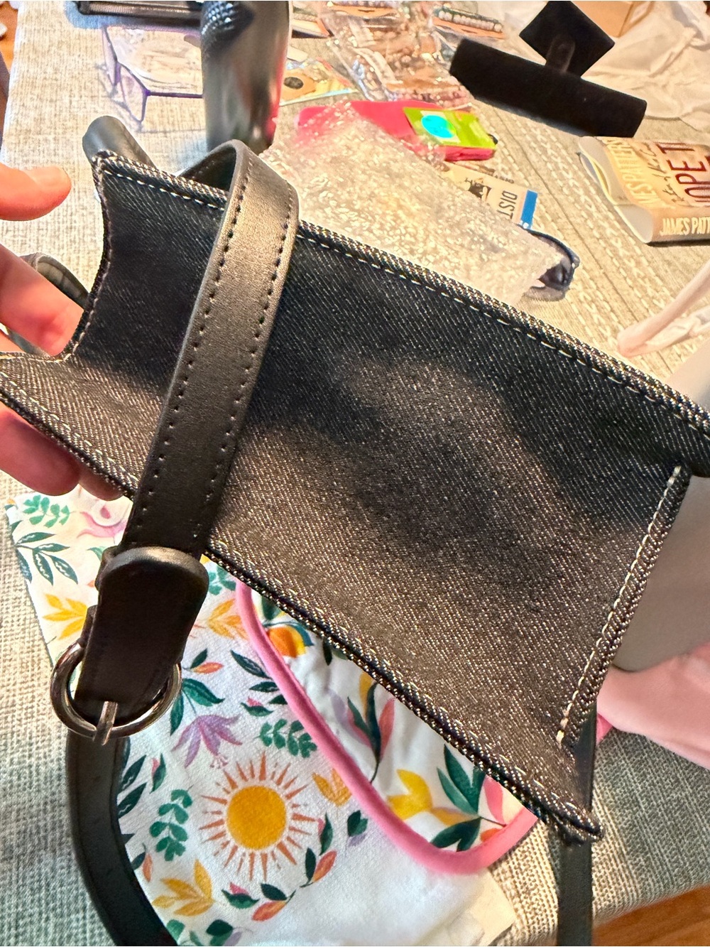 True Religion Black denim Tote with Contrast Stitch Pattern - Picture 7 of 12